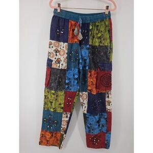 Rising International Patchwork Pants Womens Medium Cotton Boho Mushroom Nepal